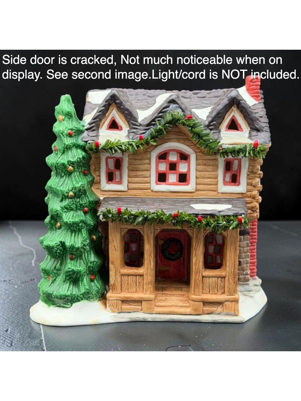 Vintage Downhome Christmas Farm House (Cracked) Village House w/ OrigBox